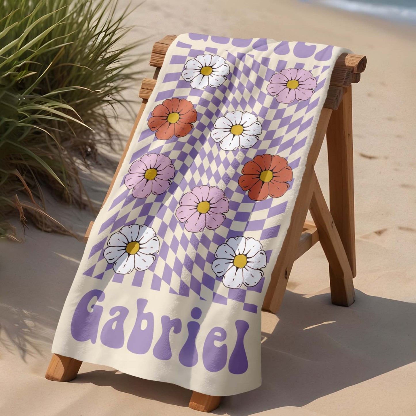 Retro Multi Style Beach Towel Personalized Name Bath Towel Personalized Pool Towel Beach Towel With Name Outside Birthday Holiday Gift - auphotoblanket