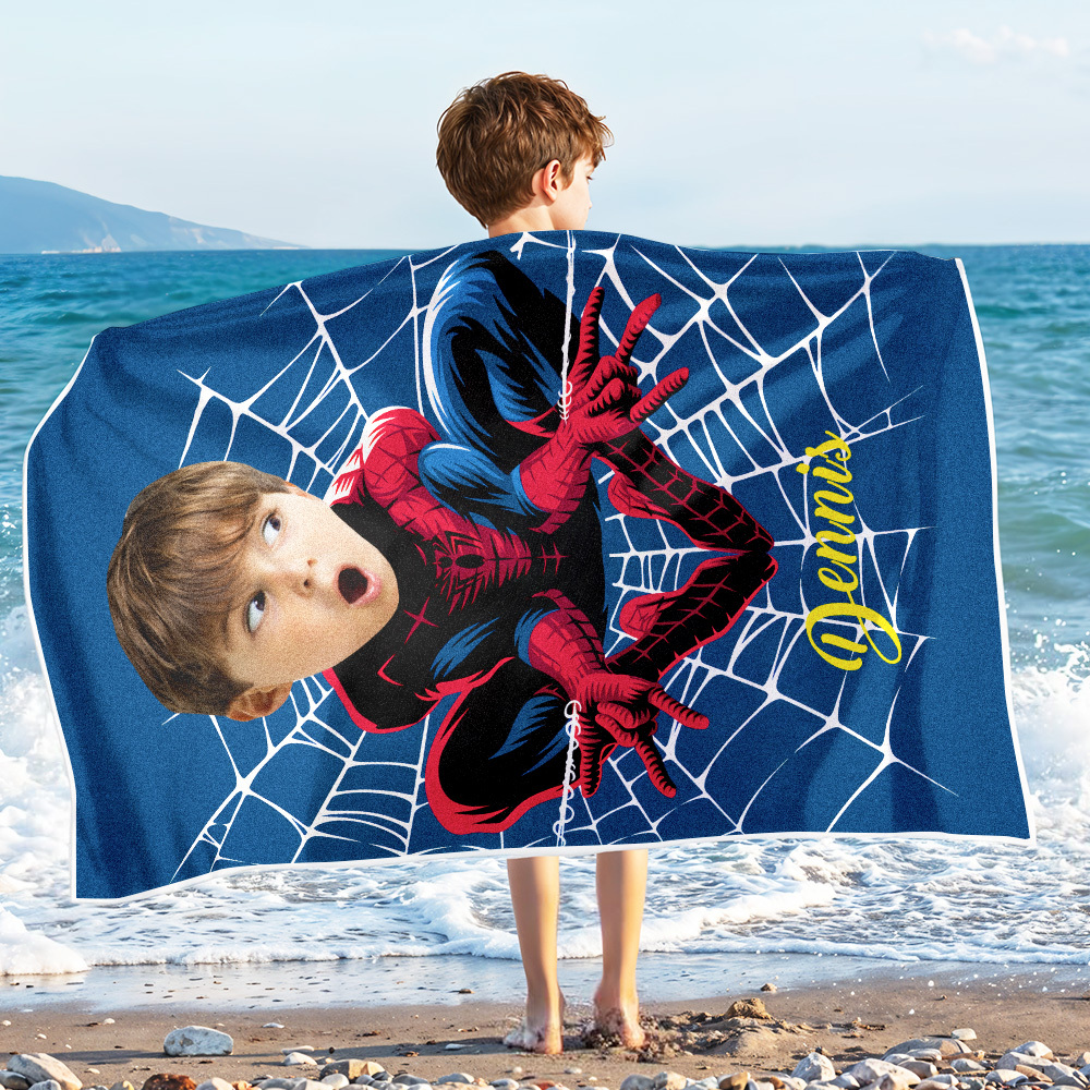 Custom Photo Beach Towel, Hot Spiderman Super Hero Swimming Towel, Quick Dry Bath Towel