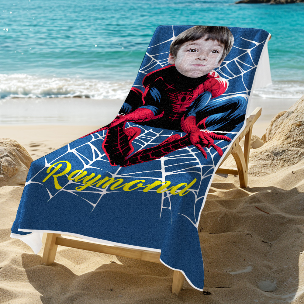 Custom Photo Beach Towel, Hot Spiderman Super Hero Swimming Towel, Quick Dry Bath Towel