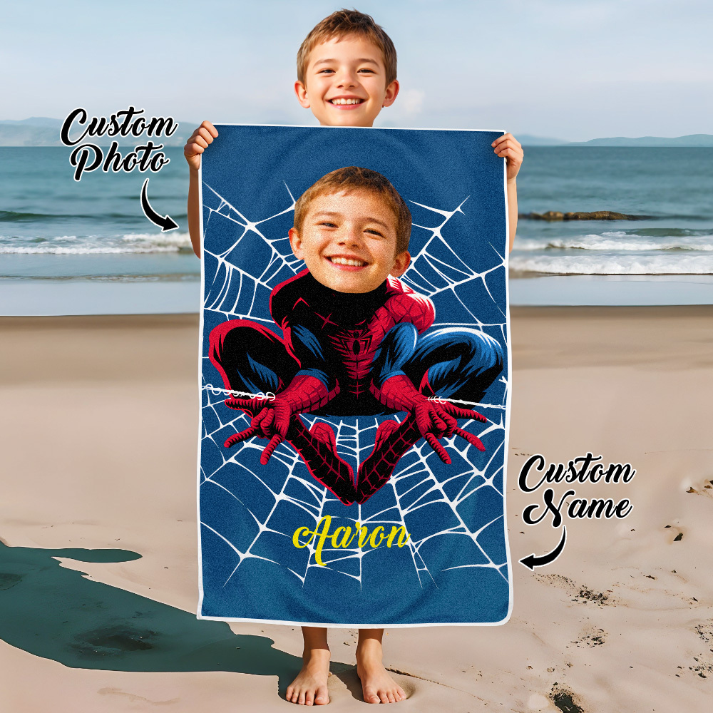 Custom Photo Beach Towel, Hot Spiderman Super Hero Swimming Towel, Quick Dry Bath Towel