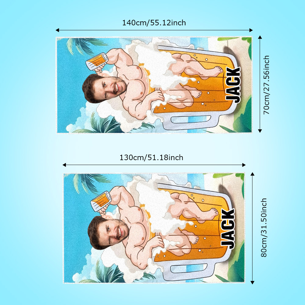 Father's Day Gift , Personalized Beach Towel For Adults Couple Gifts For Him , Beer Man, Muscle Man , Quick Dry , For Dad, No Sand Microfiber Beach Towel