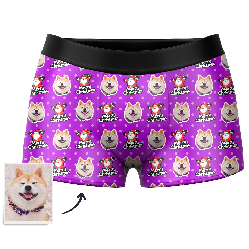 Men's Christmas Pet Custom Santa Claus Face Boxer Shorts