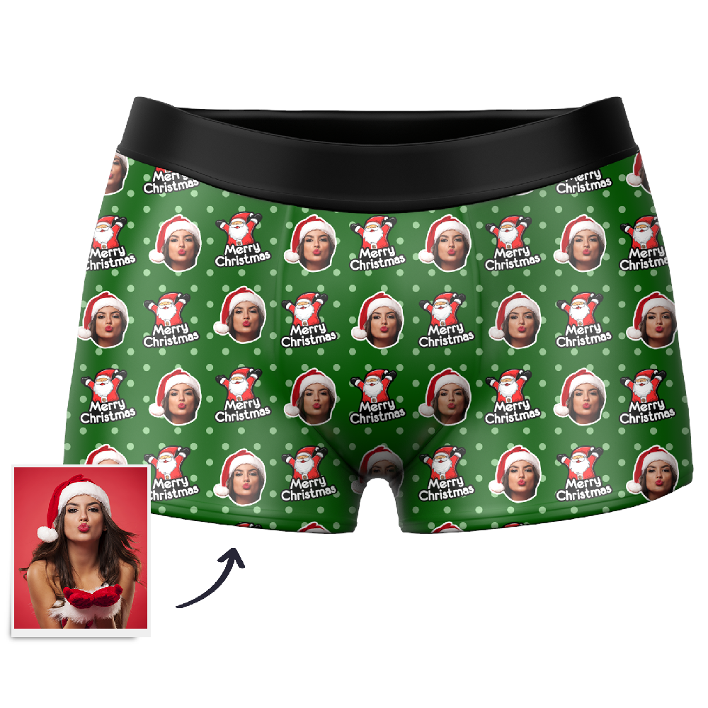 Men's Christmas Hat Custom Santa Claus Face Boxer Shorts