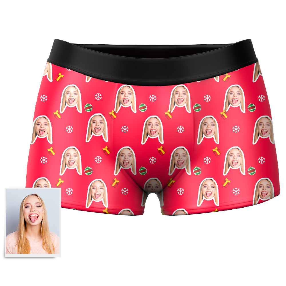 Men's Christmas Snow Custom Face Boxer Shorts