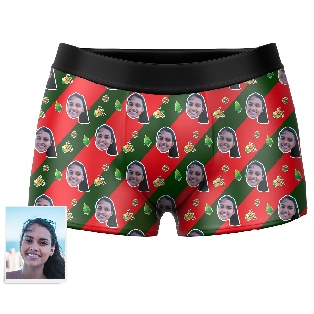 Men's Christmas Gifts Stripe Custom Face Boxer Shorts