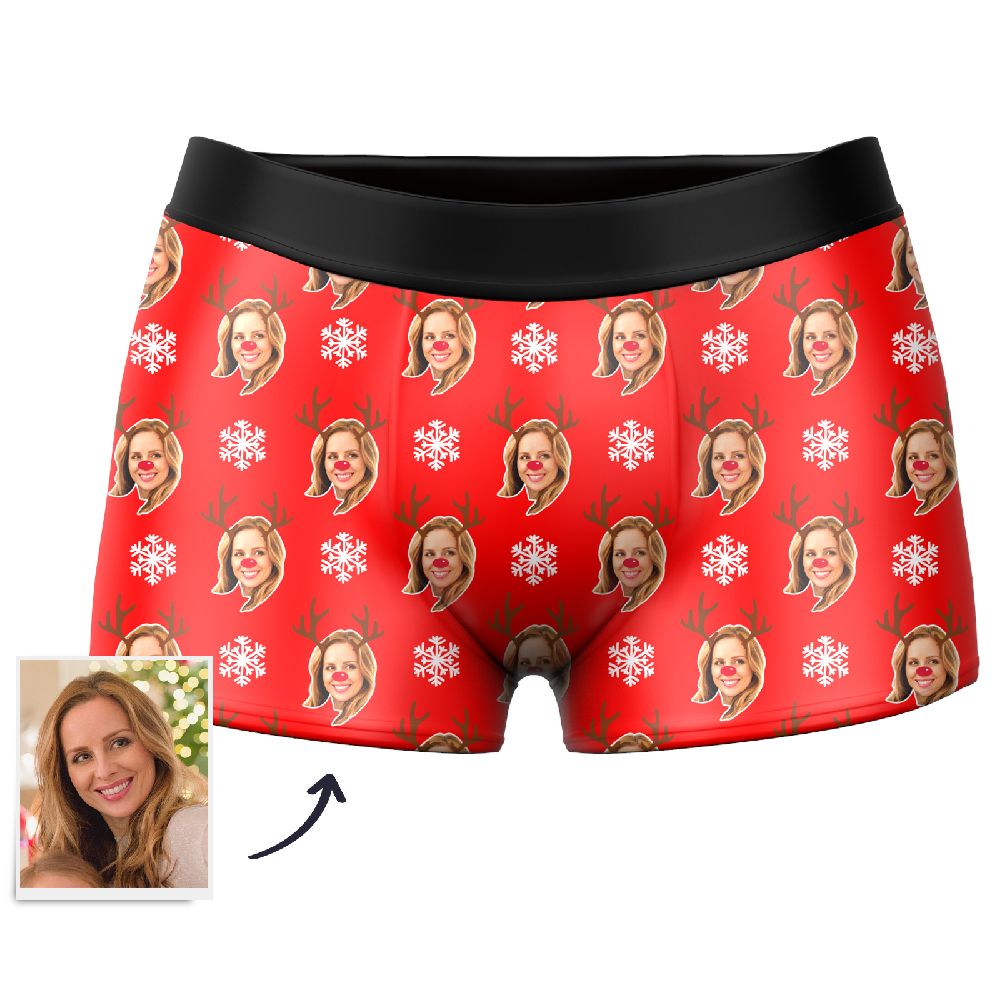 Men's Custom Christmas Reindeer Face Boxer Shorts