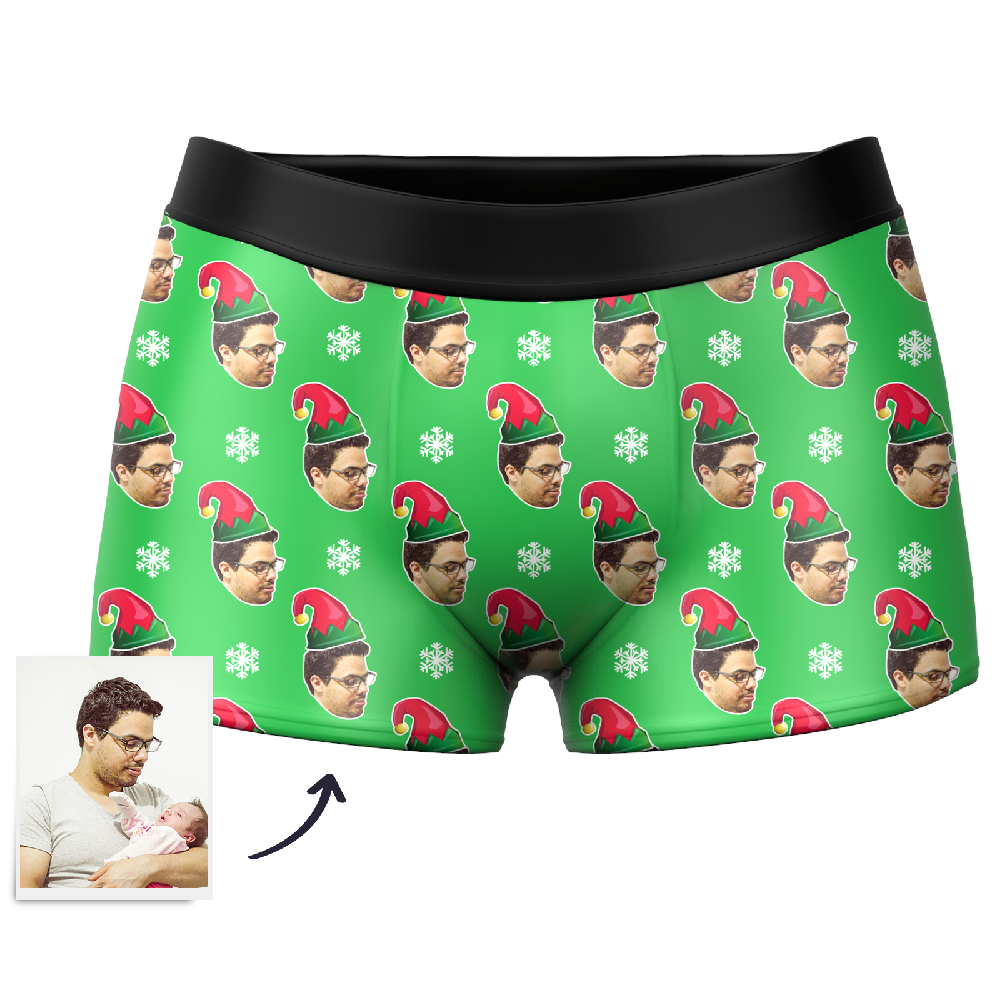 Men's Custom Christmas Elf Face Boxer Shorts