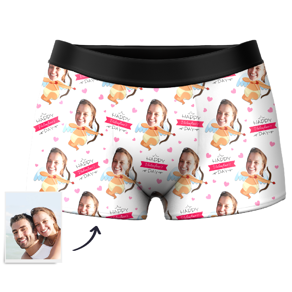 Men's Cupid Custom Face Couple Boxer - Happy Valentine's day