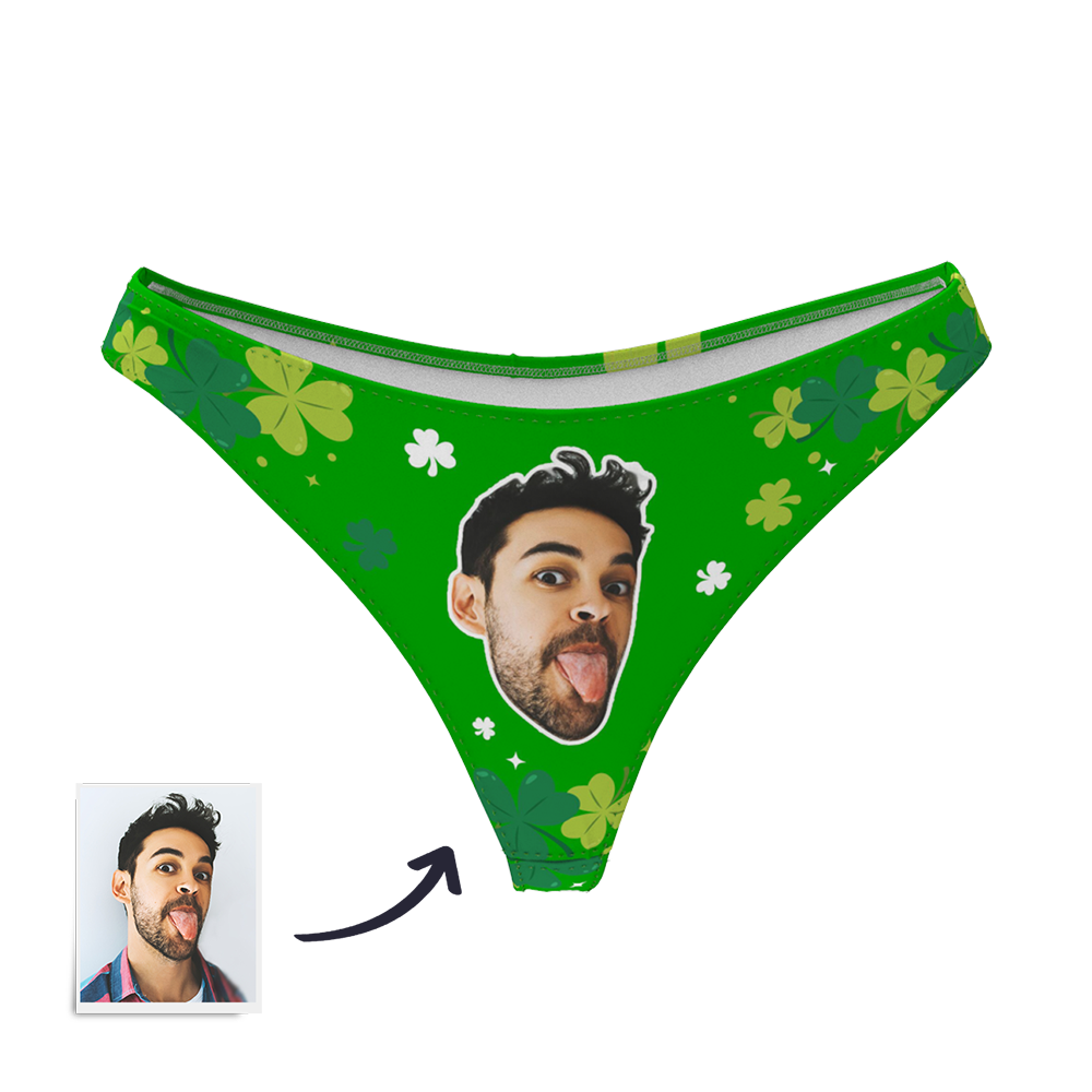 Women's Custom Face Thong - Green Lucky clover