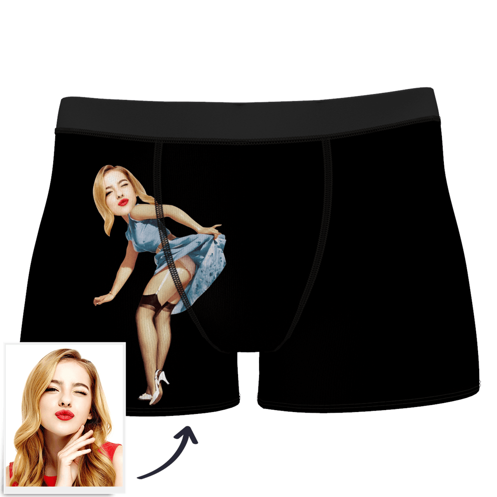 Men's Custom Face On Body Boxer Shorts Funny Face Boxer - Let Me See/ Sexy Girl/ Hot Dance/ It belongs to me/ Only I Can Ride It/ Comic Girl's Glasses/ Pick Up Skirt