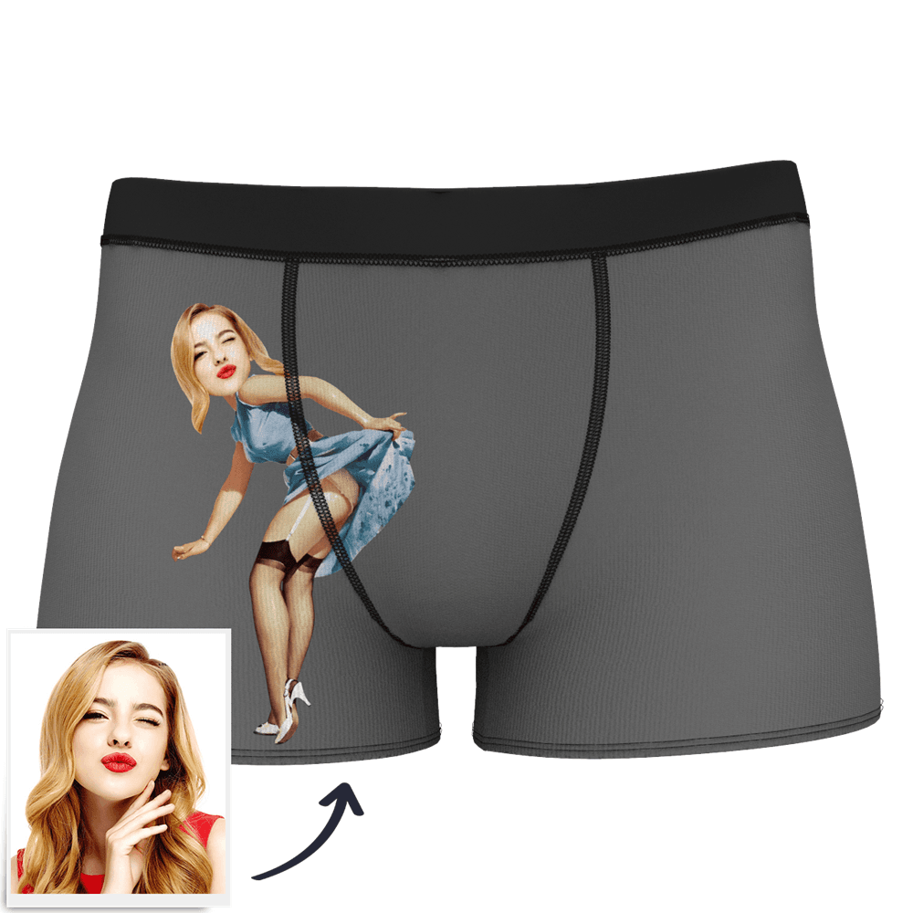 Men's Custom Face On Body Boxer Shorts Funny Face Boxer - Let Me See/ Sexy Girl/ Hot Dance/ It belongs to me/ Only I Can Ride It/ Comic Girl's Glasses/ Pick Up Skirt