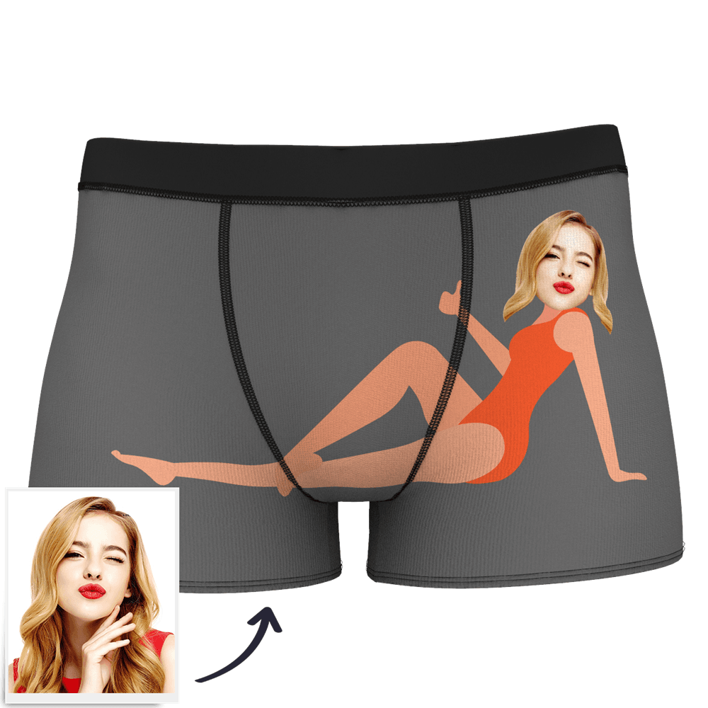 Men's Custom Face On Body Boxer Shorts Funny Face Boxer - Let Me See/ Sexy Girl/ Hot Dance/ It belongs to me/ Only I Can Ride It/ Comic Girl's Glasses/ Pick Up Skirt