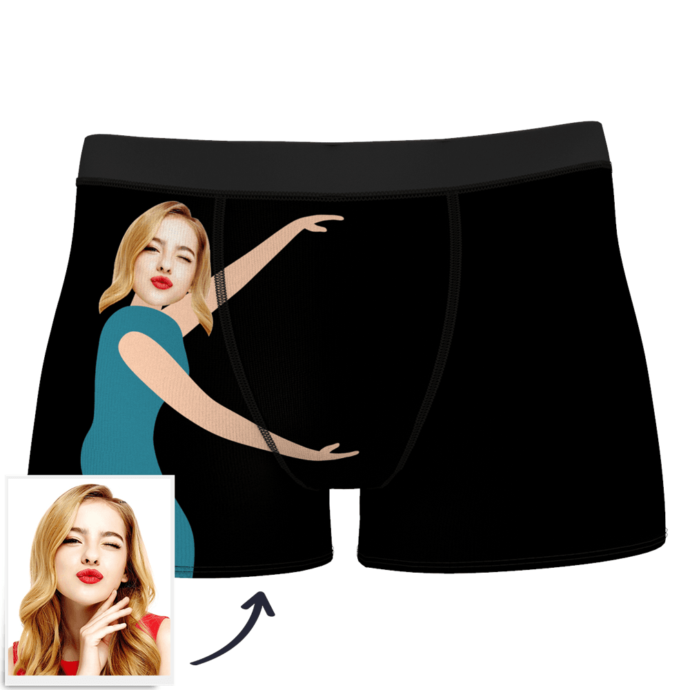 Men's Custom Face On Body Boxer Shorts Funny Face Boxer - Let Me See/ Sexy Girl/ Hot Dance/ It belongs to me/ Only I Can Ride It/ Comic Girl's Glasses/ Pick Up Skirt