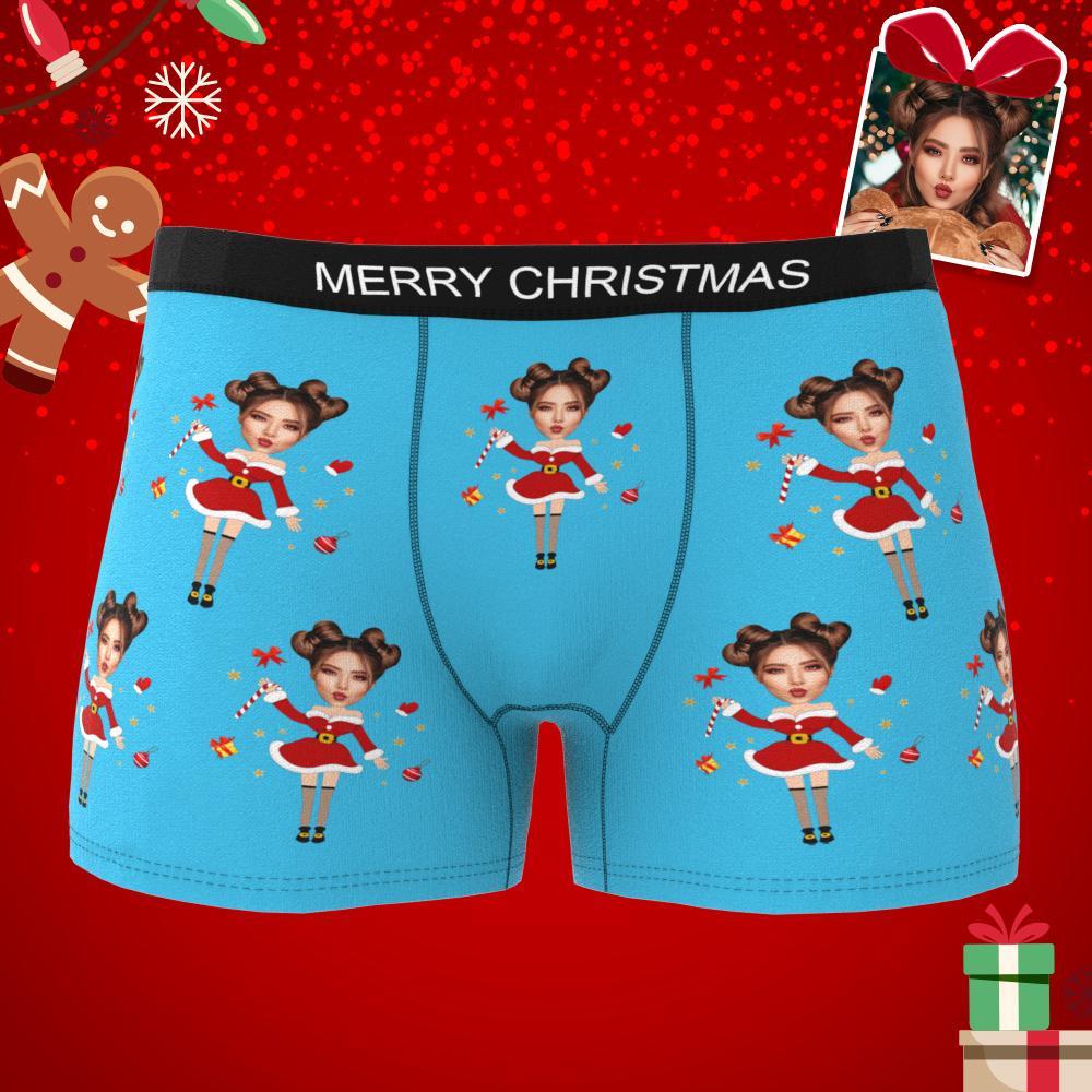 Custom Photo Boxer Santa Claus Face Underwear Couple Gifts Christmas Gift AR View - auphotoblanket