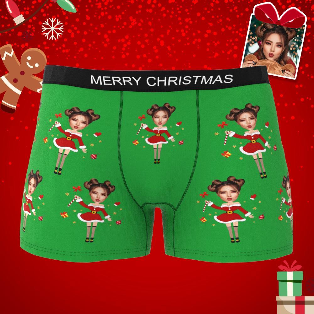 Custom Photo Boxer Santa Claus Face Underwear Couple Gifts Christmas Gift AR View - auphotoblanket