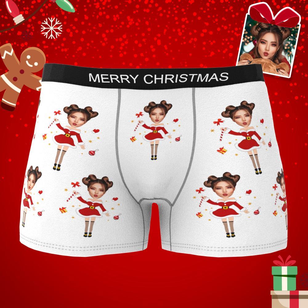 Custom Photo Boxer Santa Claus Face Underwear Couple Gifts Christmas Gift AR View - auphotoblanket