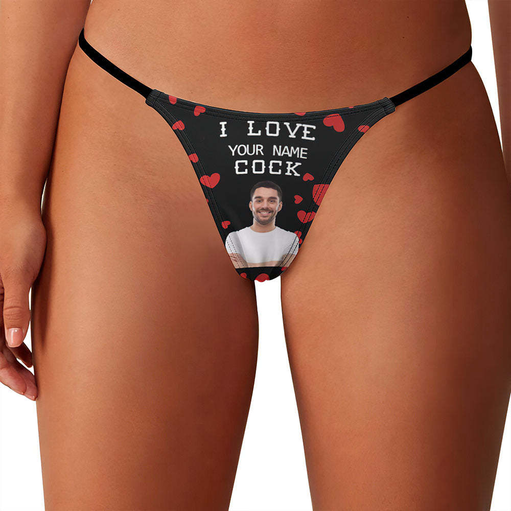 Custom Face Women's Tanga Thong Valentine's Day Gift I Love Your Name Cock - auphotoblanket
