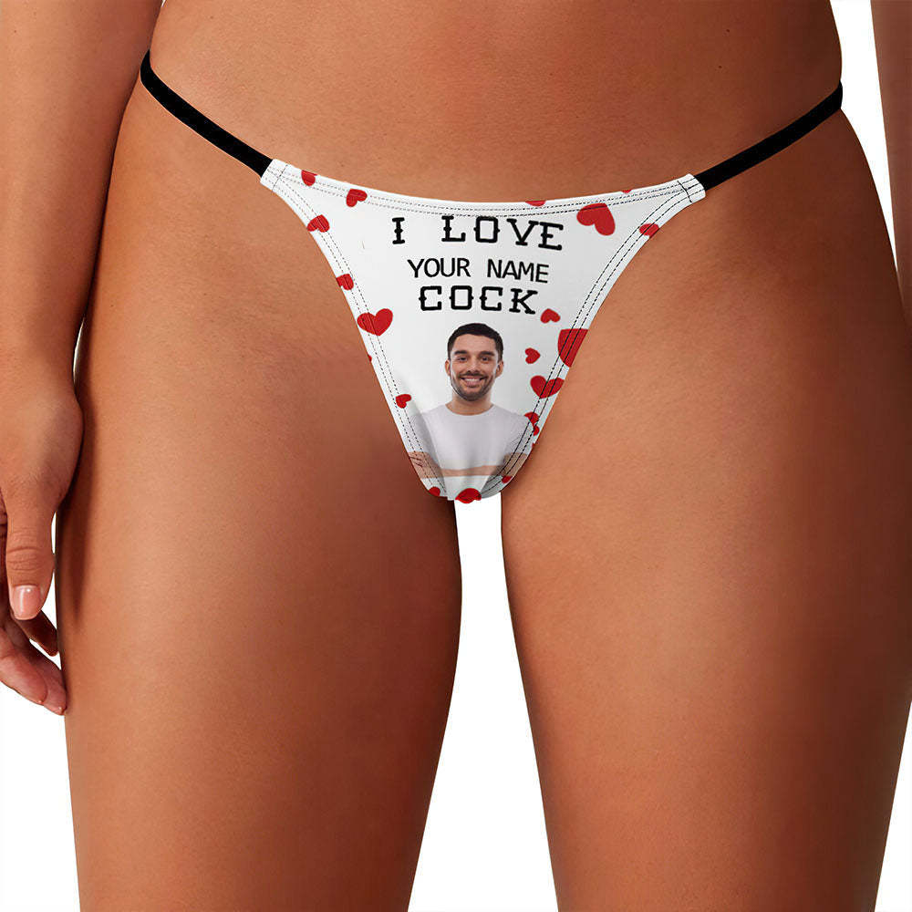 Custom Face Women's Tanga Thong Valentine's Day Gift I Love Your Name Cock - auphotoblanket