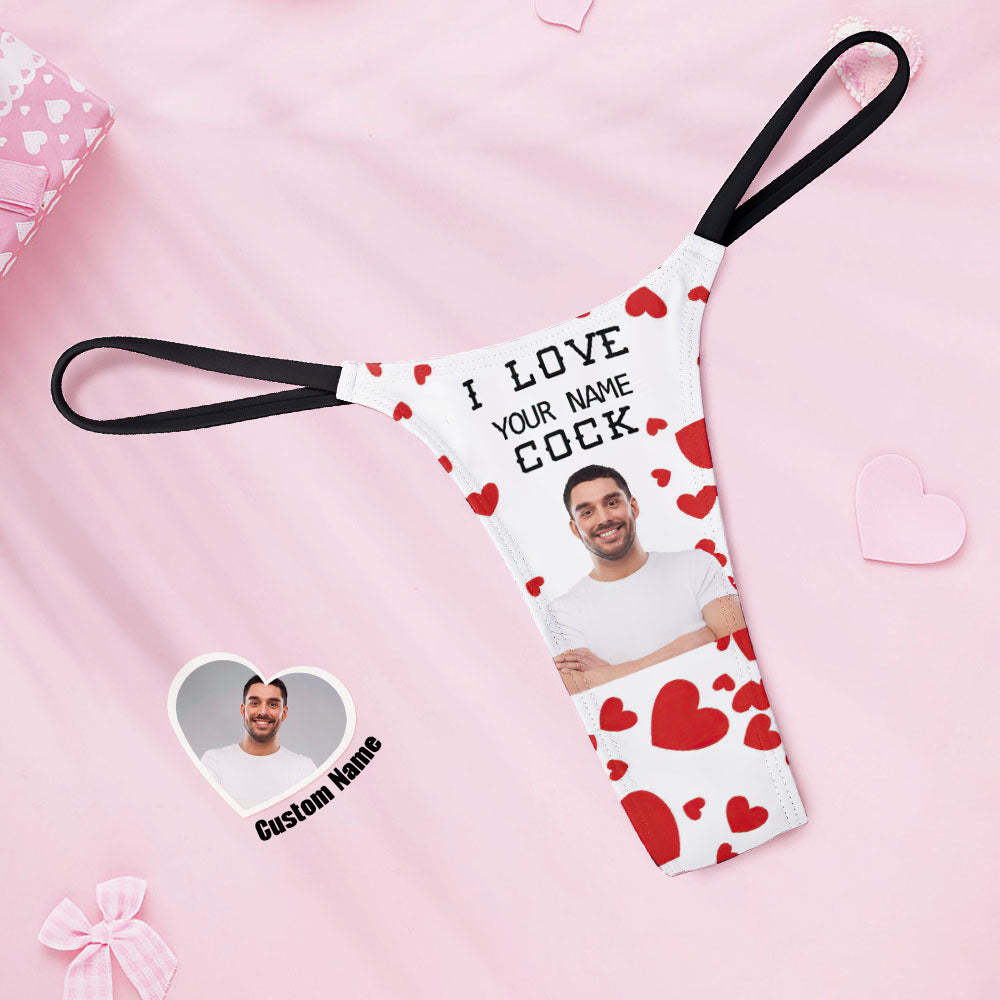 Custom Face Women's Tanga Thong Valentine's Day Gift I Love Your Name Cock - auphotoblanket