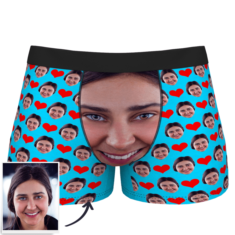 Custom Face Boxer Shorts Personalized Photo Boxer with Love Heart - auphotoblanket
