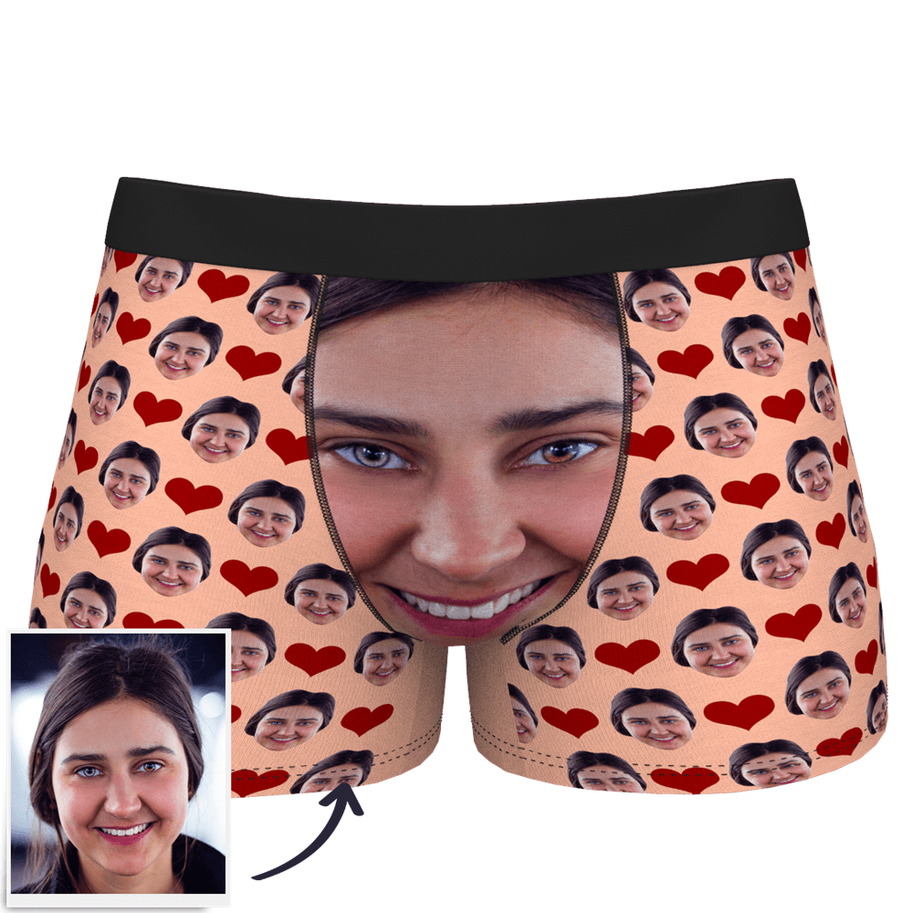 Custom Face Boxer Shorts Personalized Photo Boxer with Love Heart - auphotoblanket