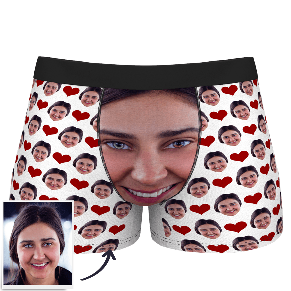 Custom Face Boxer Shorts Personalized Photo Boxer with Love Heart - auphotoblanket