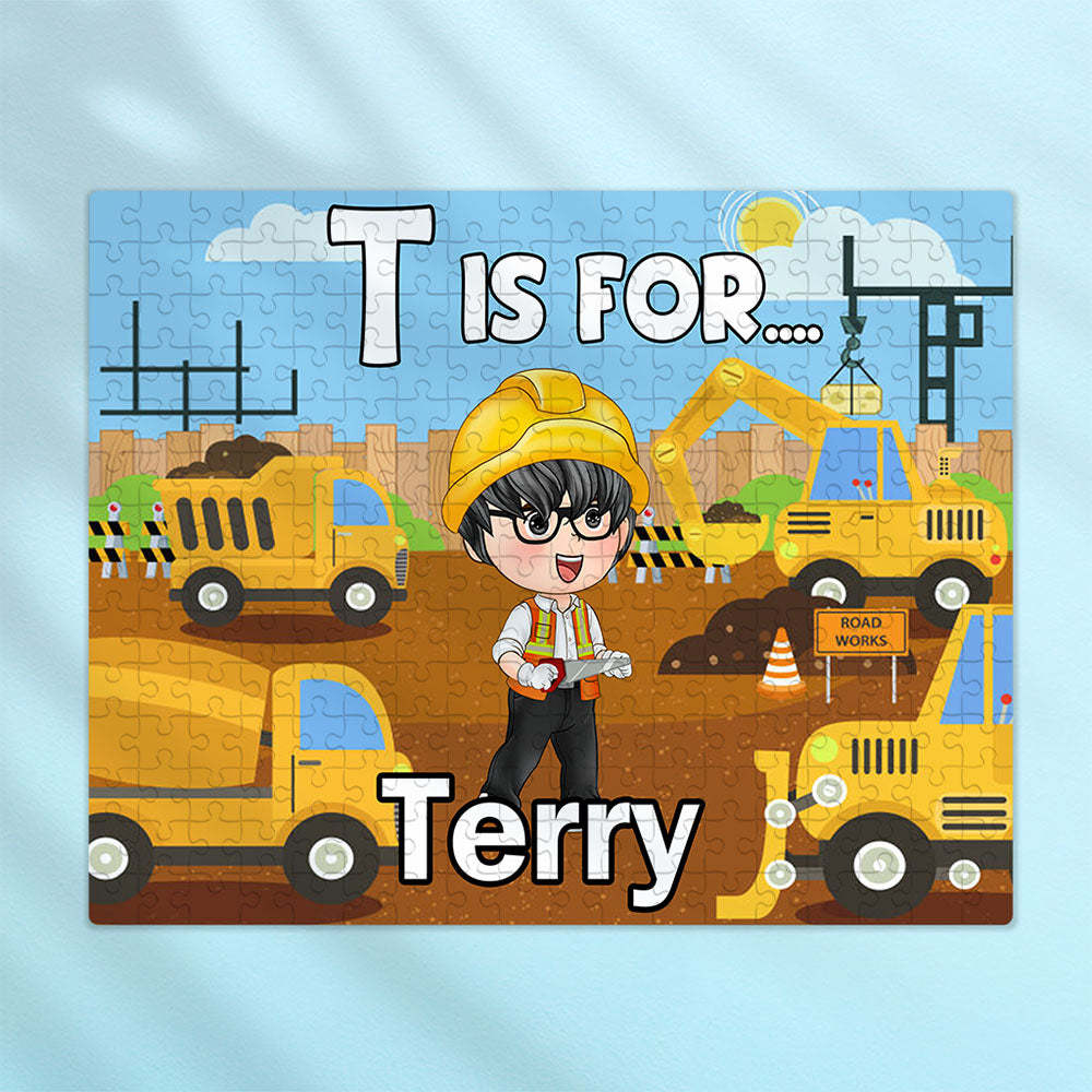 Personalized Construction Jigsaw Puzzle - Custom Puzzle Gift for Kids, Construction Birthday Party Gifts - auphotoblanket
