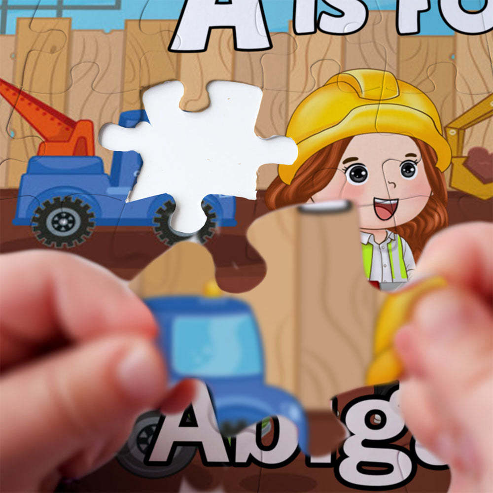 Personalized Construction Jigsaw Puzzle - Custom Puzzle Gift for Kids, Construction Birthday Party Gifts - auphotoblanket