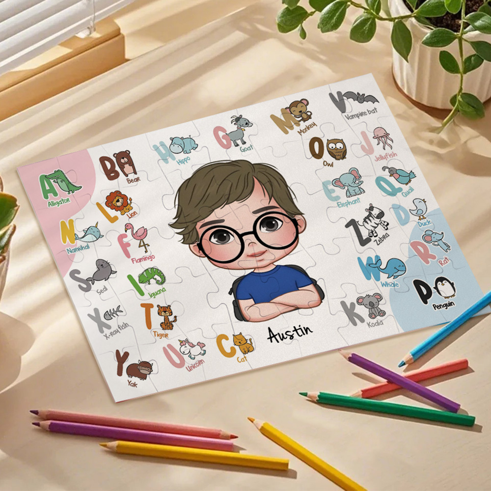 Personalized Jigsaw Puzzle for Kids Cute Animal Alphabet Puzzle - auphotoblanket
