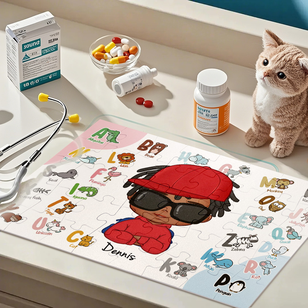 Personalized Jigsaw Puzzle for Kids Cute Animal Alphabet Puzzle - auphotoblanket