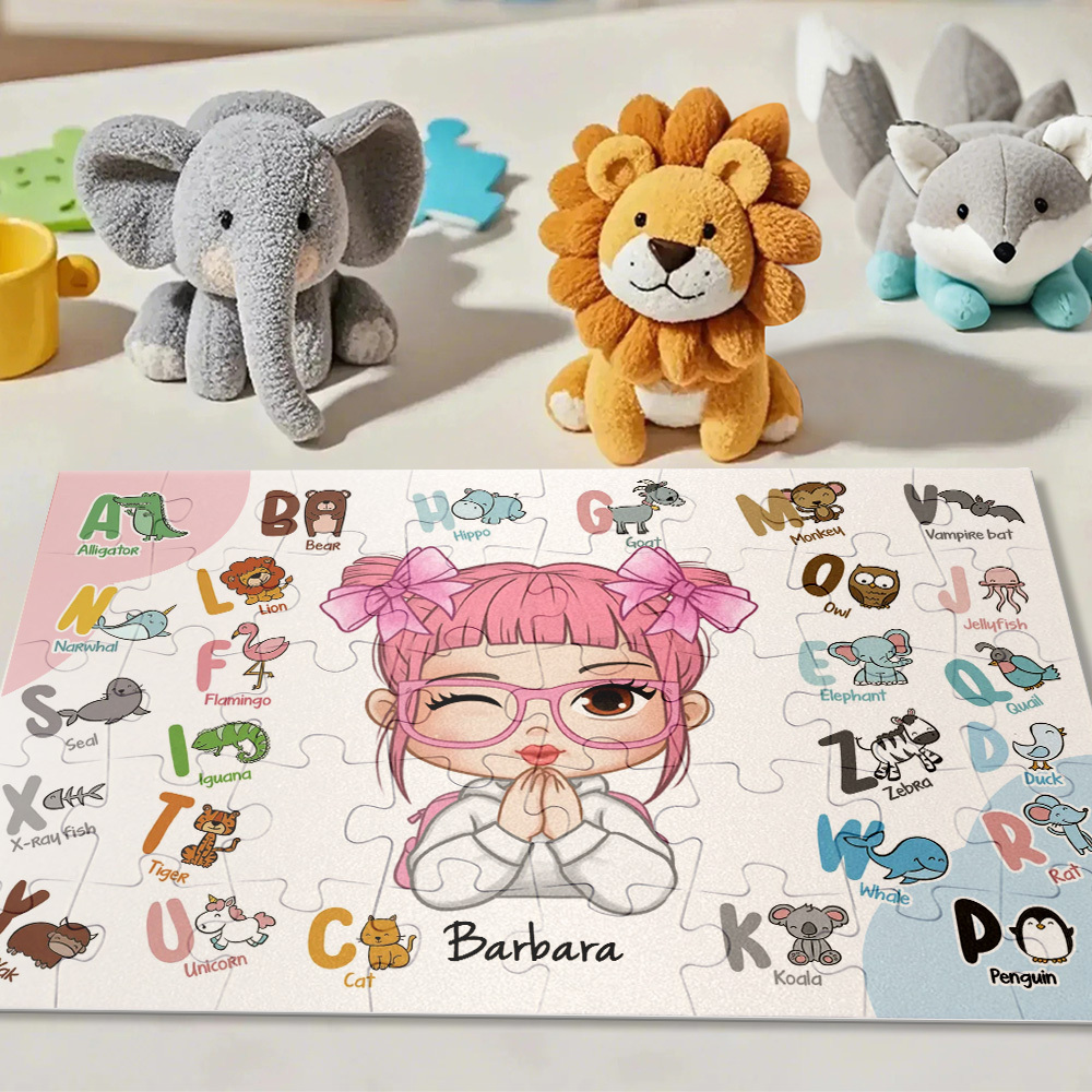 Personalized Jigsaw Puzzle for Kids Cute Animal Alphabet Puzzle - auphotoblanket