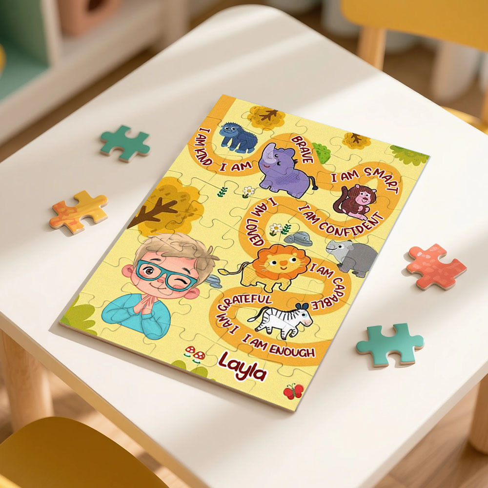 Personalized Christmas Jigsaw Puzzle for Kids - Custom Puzzle Gift with Name - auphotoblanket