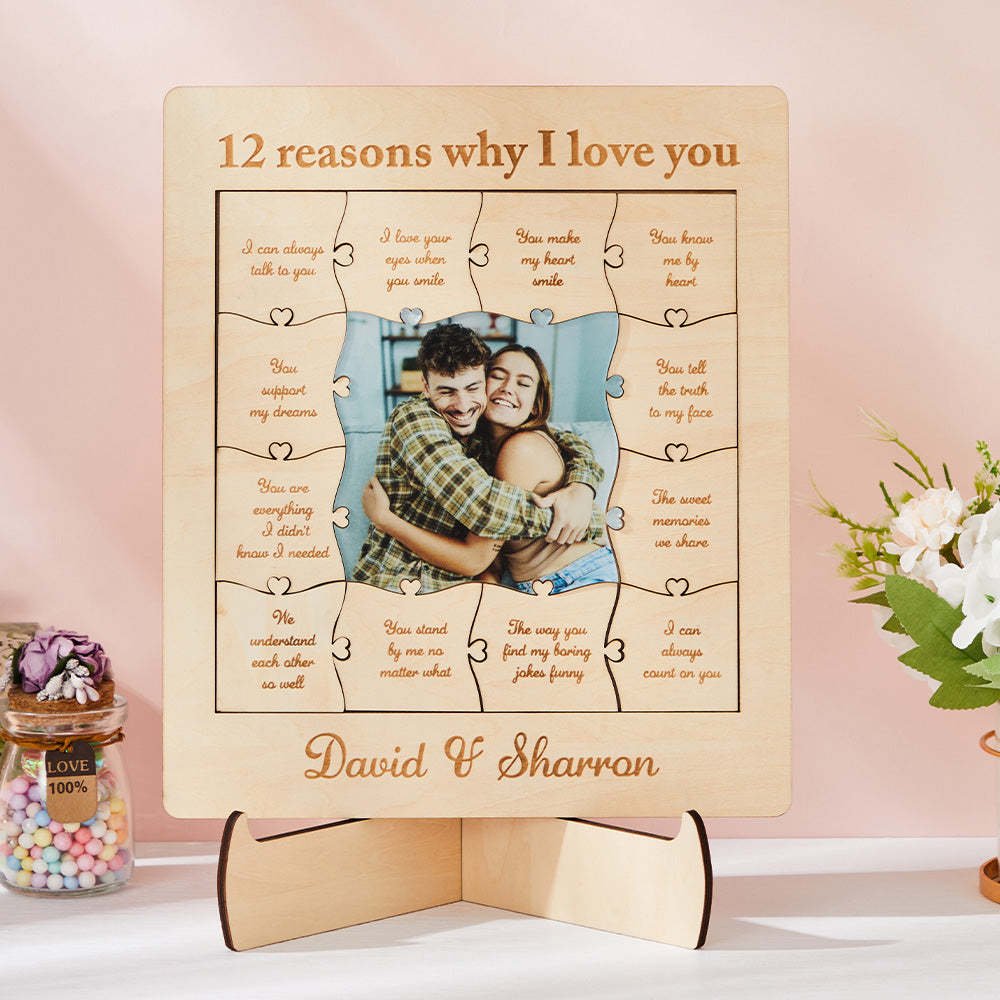 12 Reasons Why I Love You Custom Photo Name Acrylic Wooden Puzzle - auphotoblanket