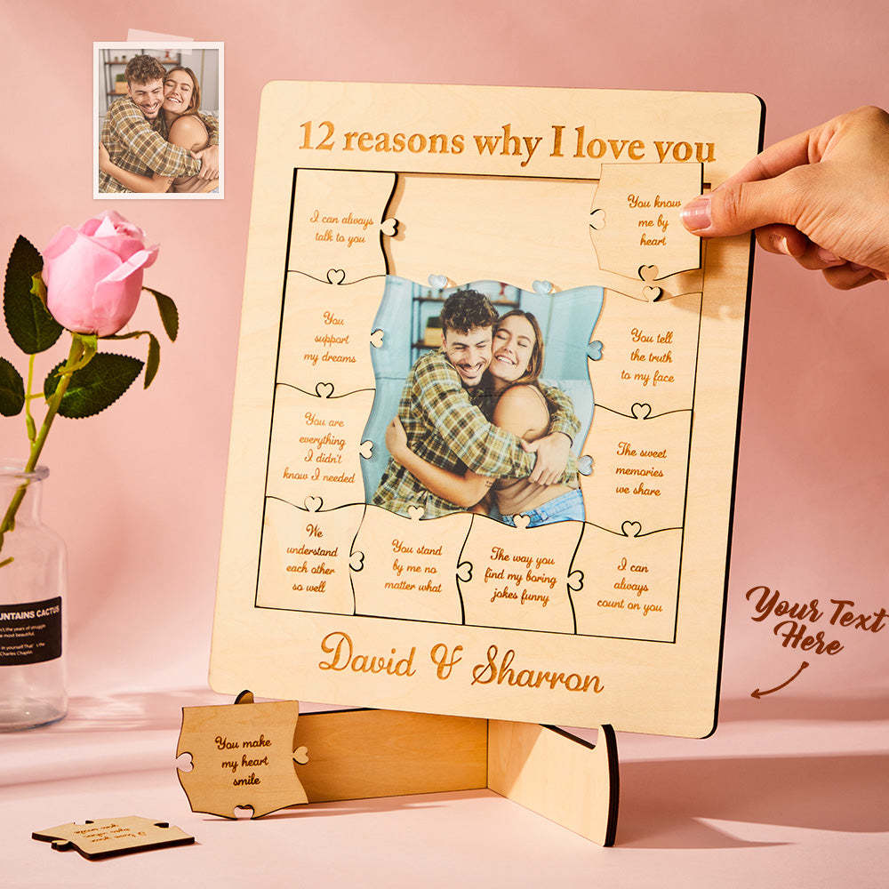 12 Reasons Why I Love You Custom Photo Name Acrylic Wooden Puzzle - auphotoblanket