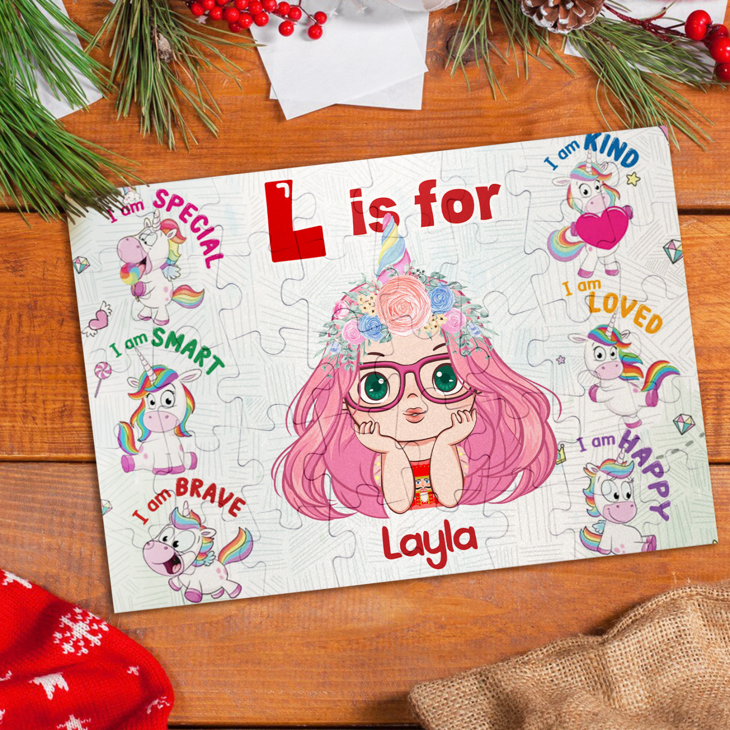Personalized Christmas Jigsaw Puzzle for Kids - Custom Puzzle Gift with Name - auphotoblanket