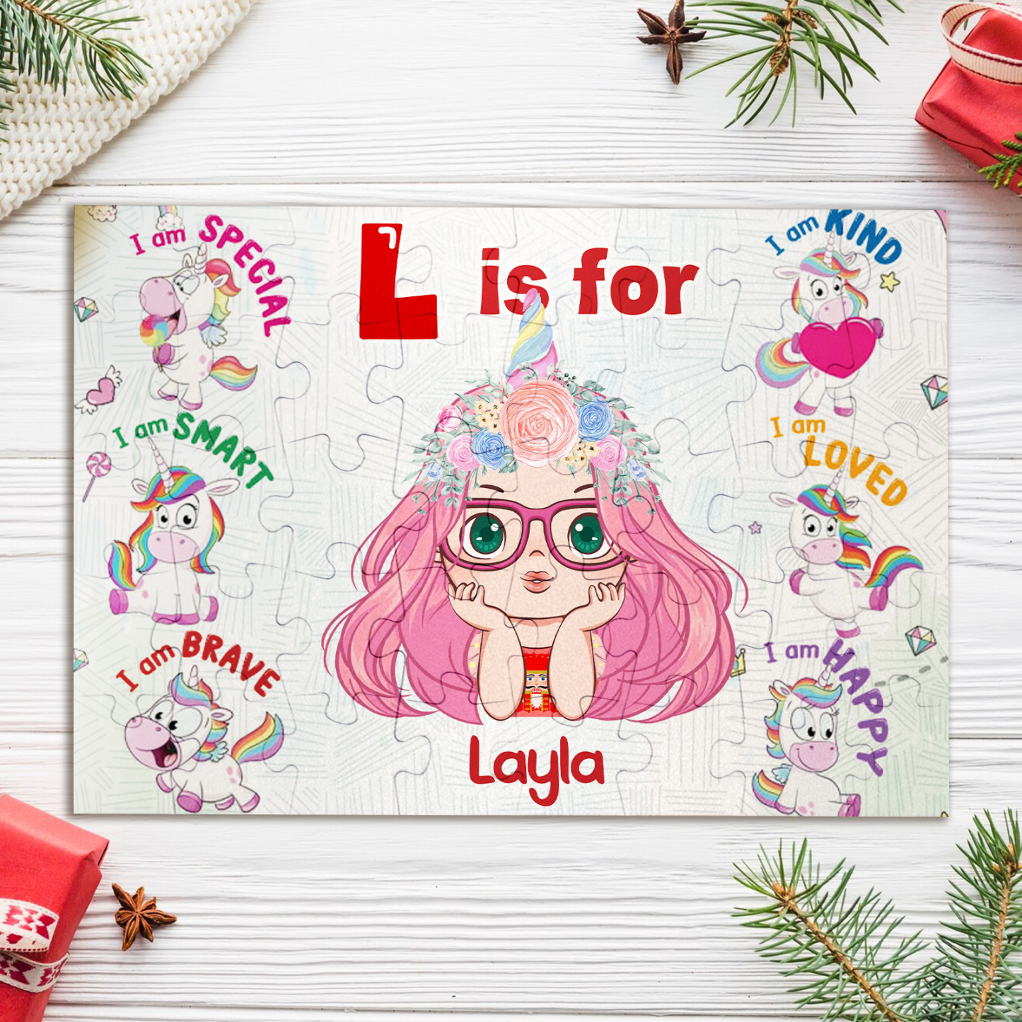 Personalized Christmas Jigsaw Puzzle for Kids - Custom Puzzle Gift with Name - auphotoblanket