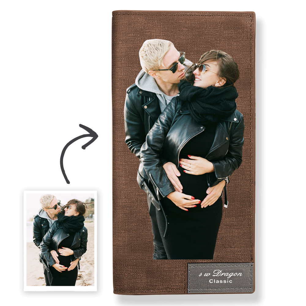 Women's Long Custom Photo Wallet Brown Color Printing