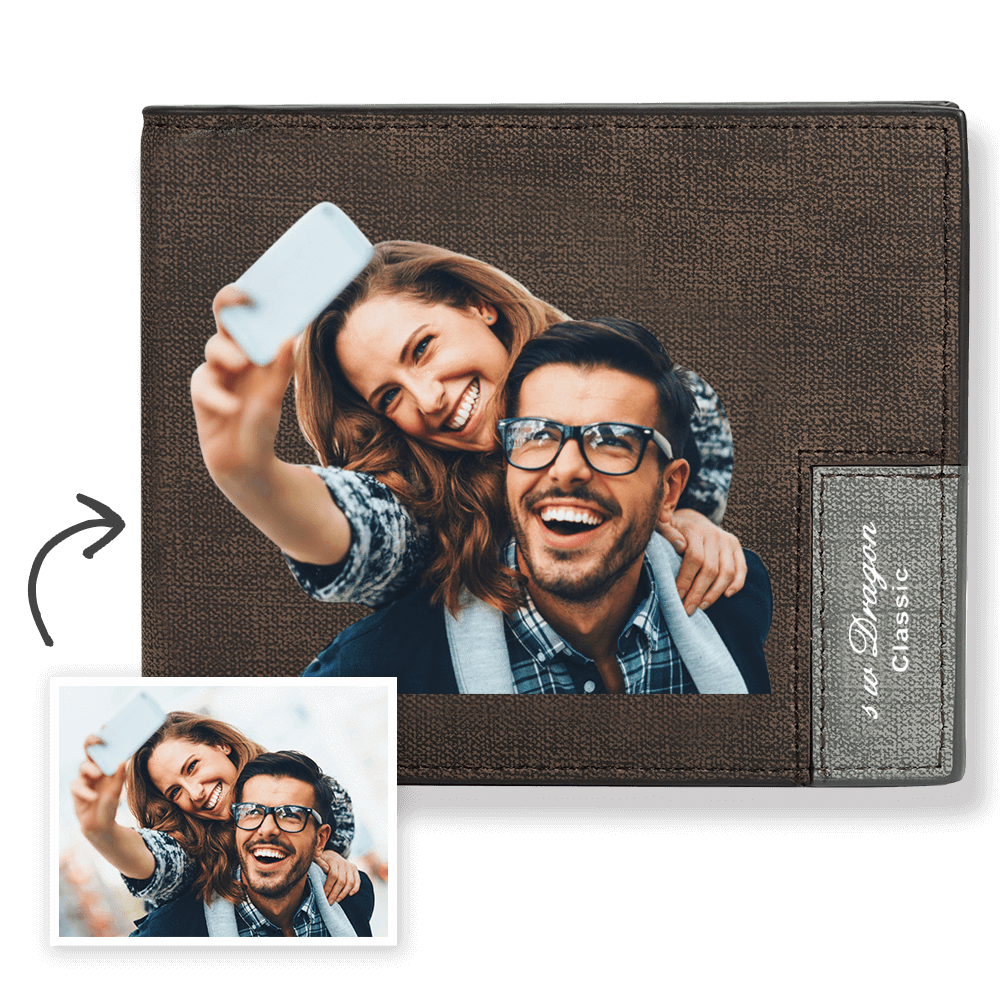 Men's Bifold Short Custom Photo Wallet Brown Color Printing