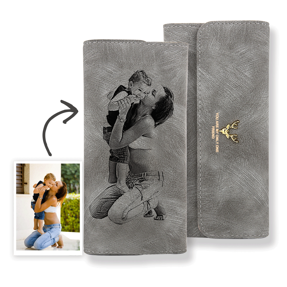 Women's Trifold Custom Photo Wallet - Grey Leather