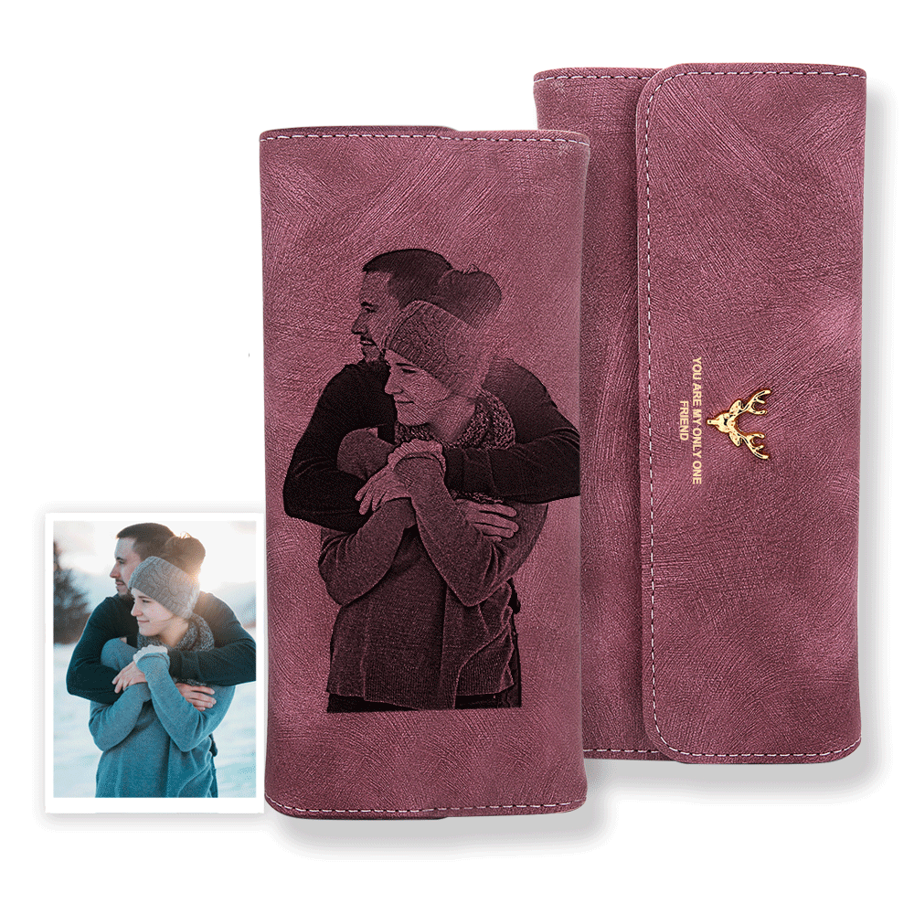Personalised Wallet | Custom Photo Engraved Wallet | Women's Trifold Long Leather Wallet