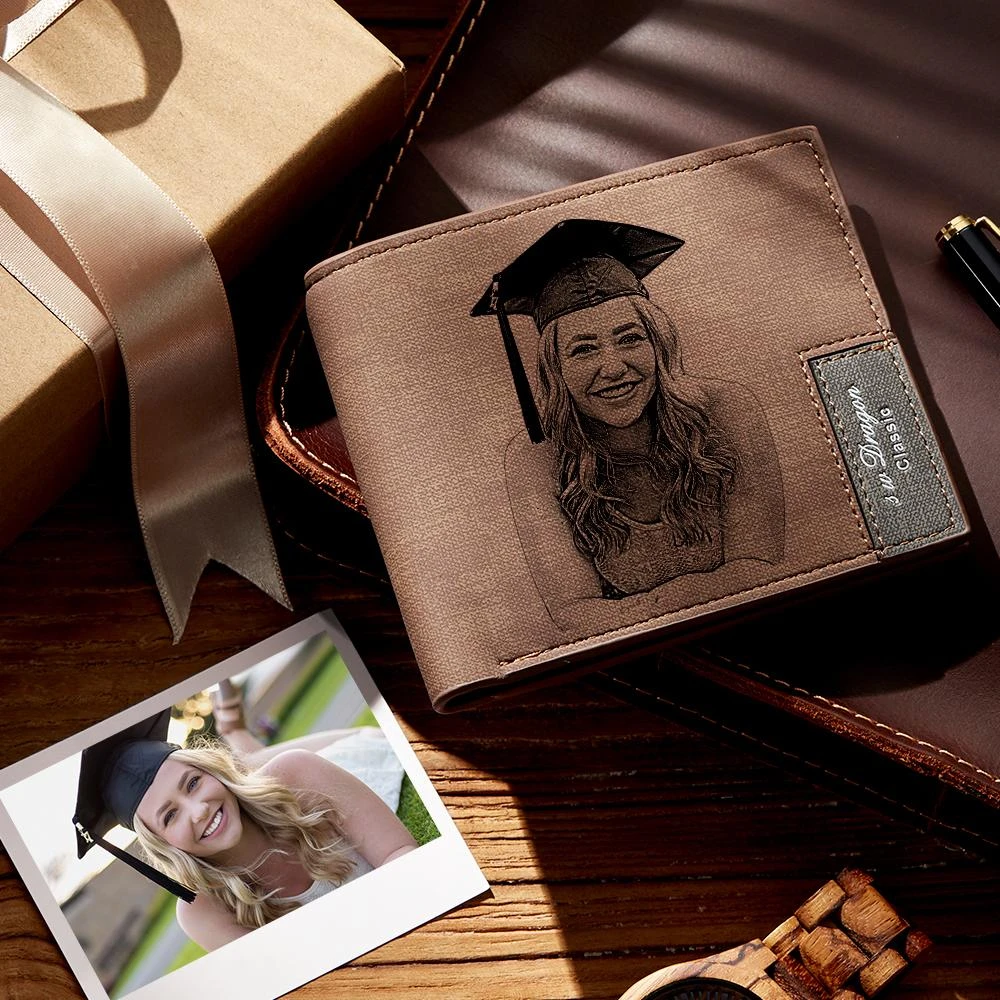 Custom Graduation Gift Men's Custom Photo Engraved Wallet | Graduation Gifts