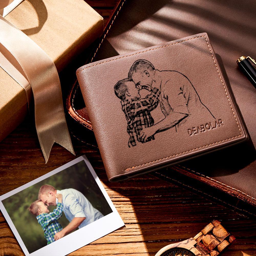 Men's Custom Photo Engraved Wallet Brown | Gift For Best Dad