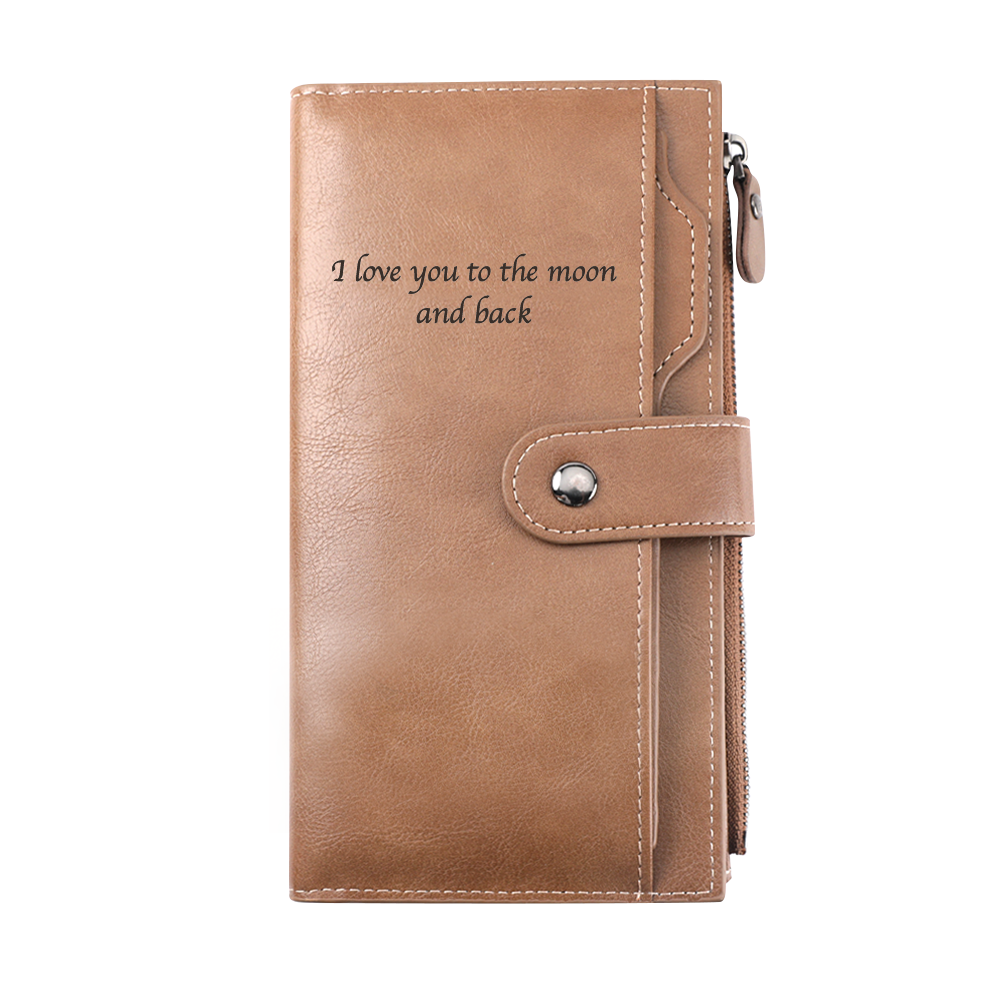 Long Style Bifold Custom Photo Wallet Brown