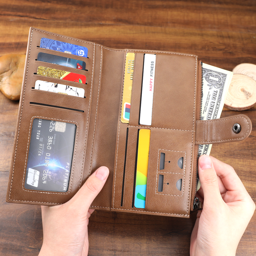 Long Style Bifold Custom Photo Wallet Brown