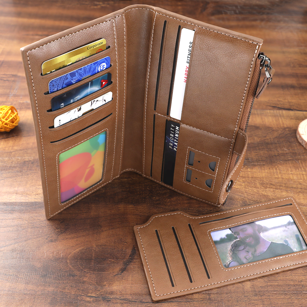 Long Style Bifold Custom Photo Wallet Brown