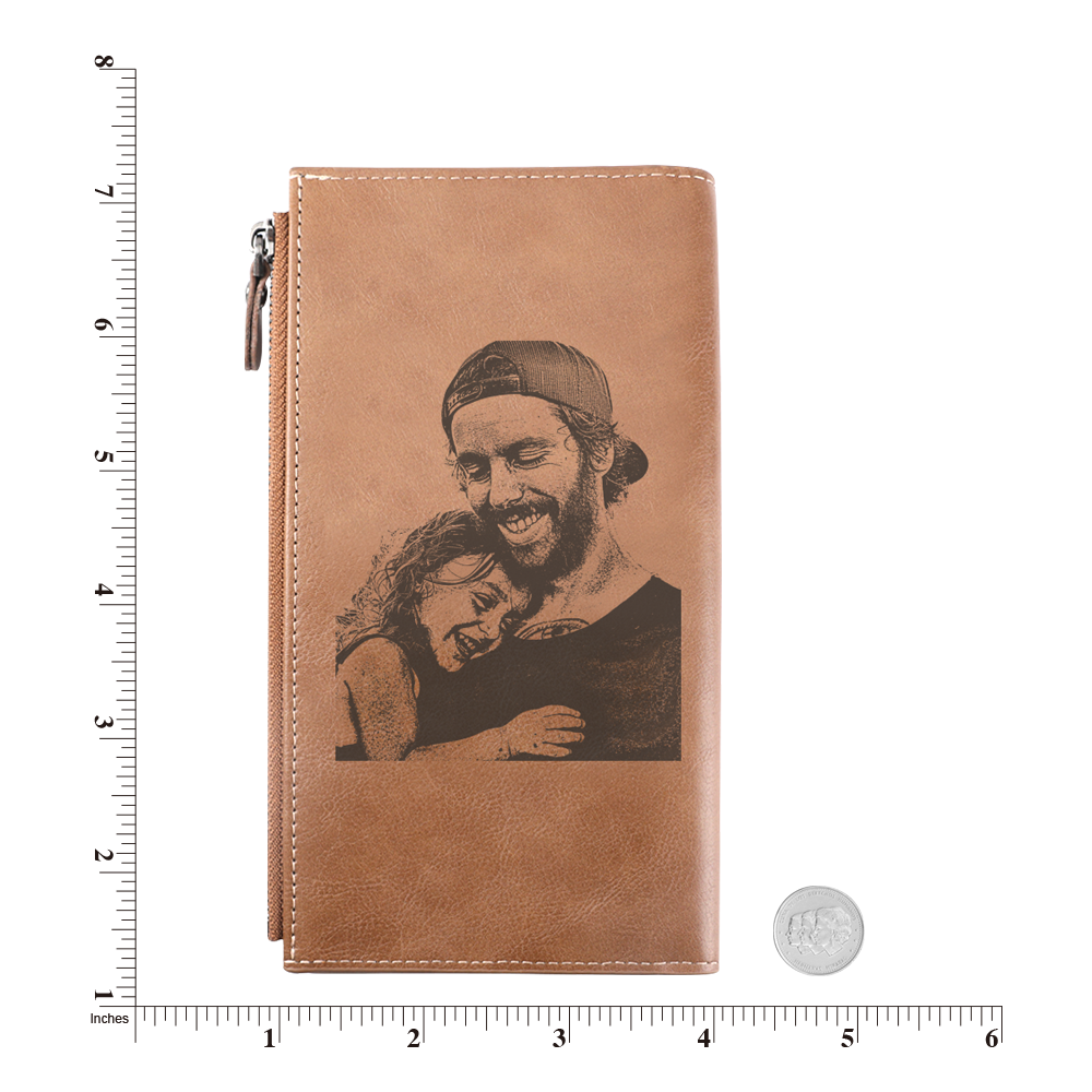 Long Style Bifold Custom Photo Wallet Brown