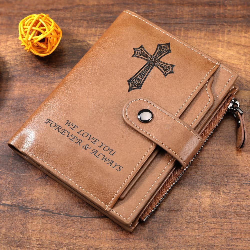 Men's Bifold Short Brown Custom Sketch Photo Wallet