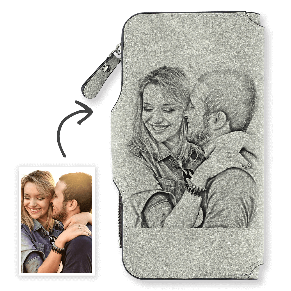 Women's Long Style Custom Photo Wallet Grey