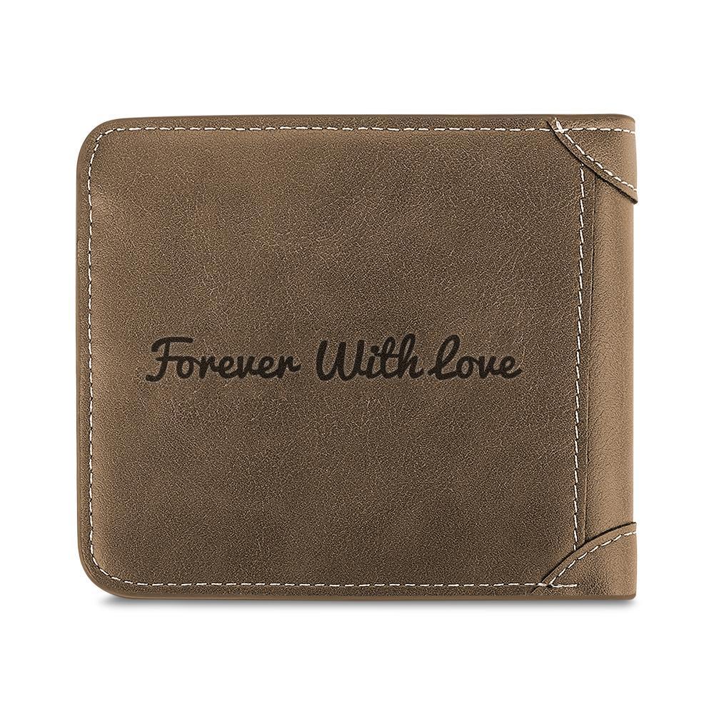 Men's Custom Engraved Photo Wallet Brown Leather