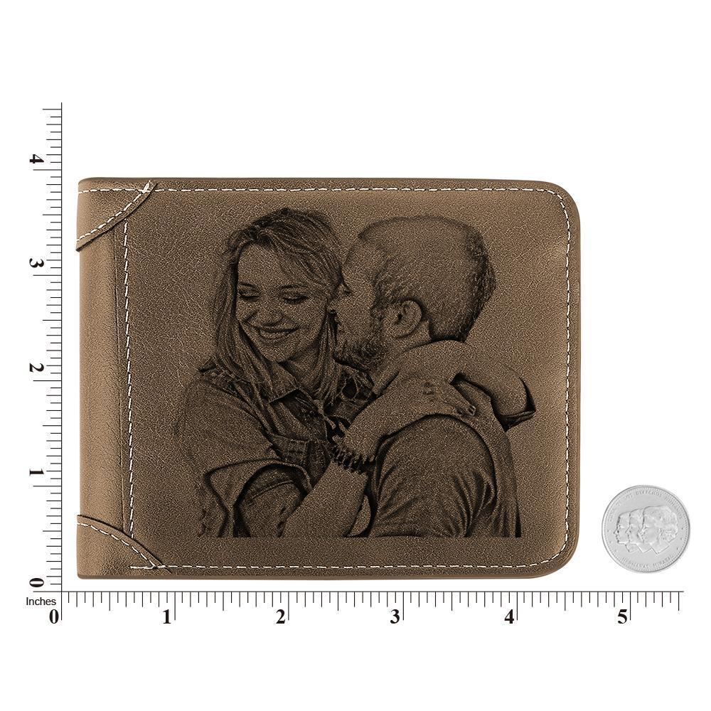 Men's Custom Engraved Photo Wallet Brown Leather
